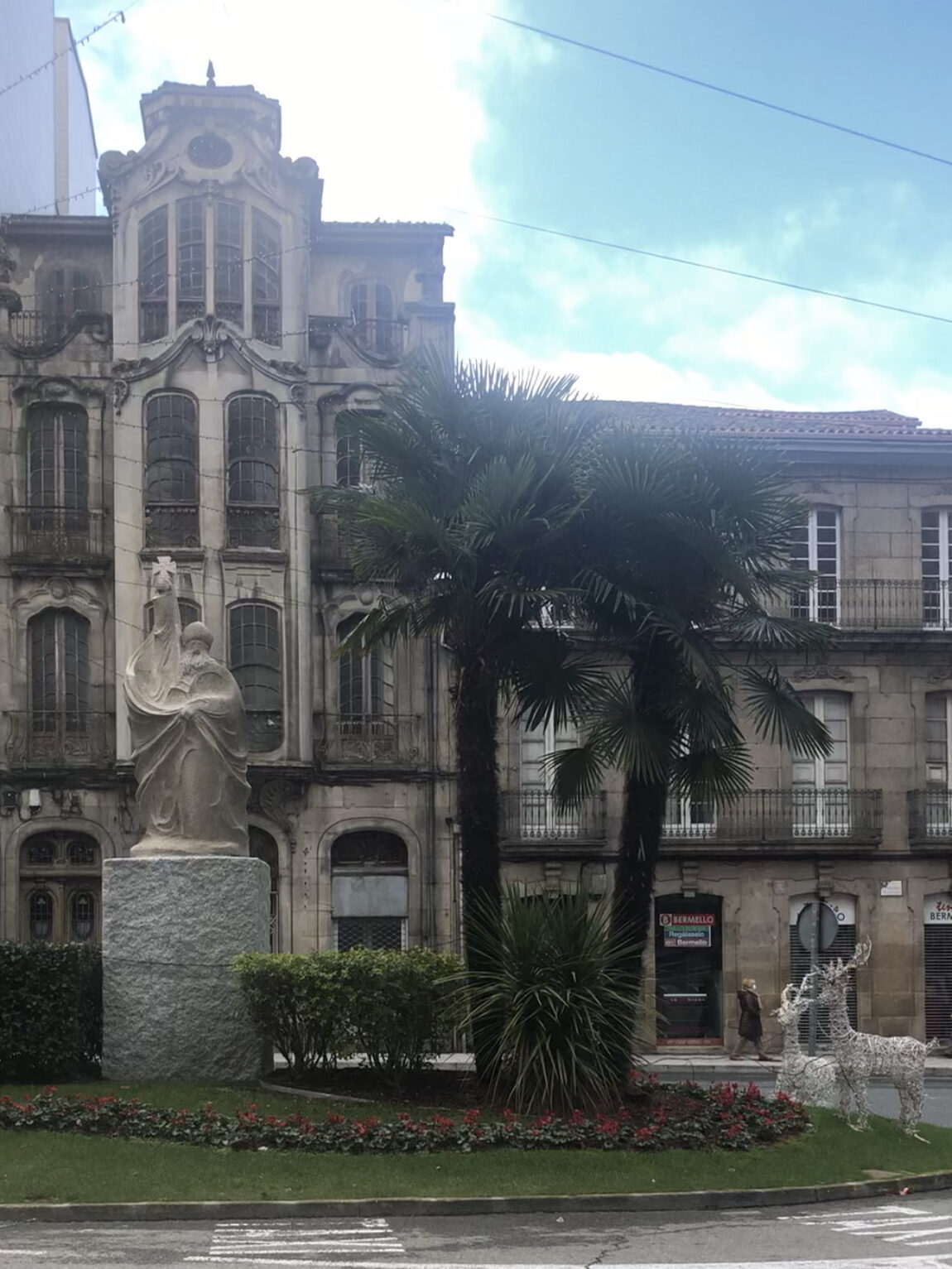 One of the major intersections in Ourense, Spain decorated for Christmas